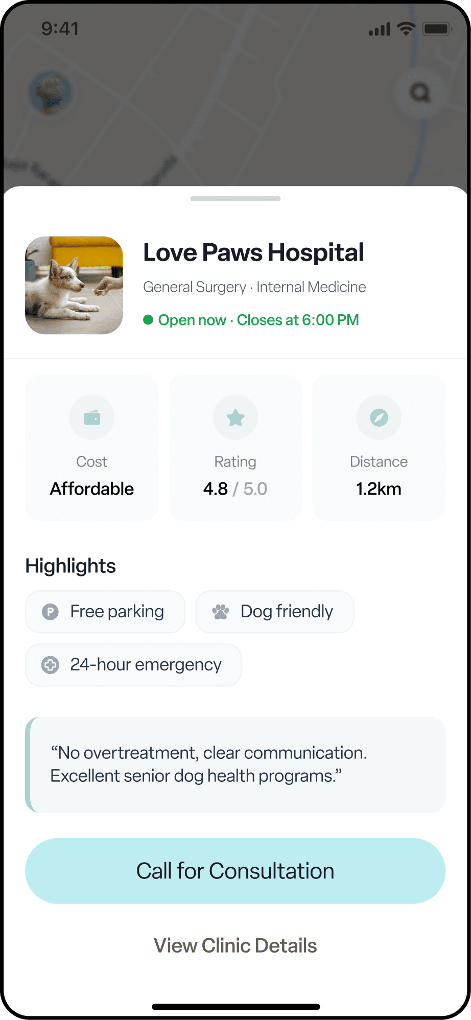 App detail view